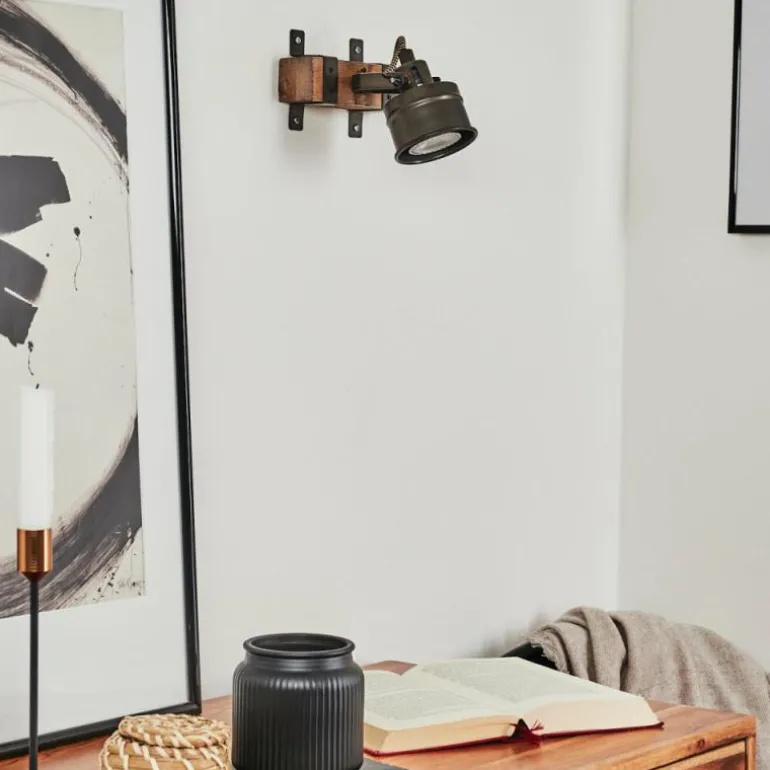 Applique murale Pehefito Gris, Bois foncé, Noir, 1 lumière