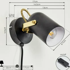 Applique murale Rialey Laiton, Noir, 1 lumière