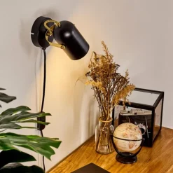 Applique murale Rialey Laiton, Noir, 1 lumière