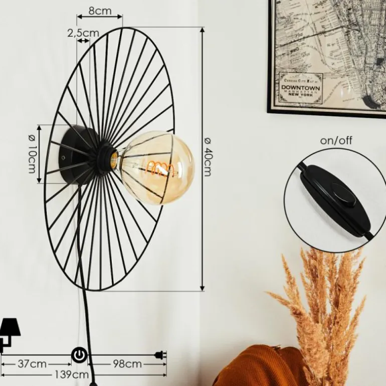 Applique murale Rossedalen Noir, 1 lumière