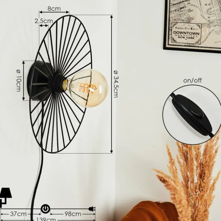 Applique murale Rossedalen Noir, 1 lumière