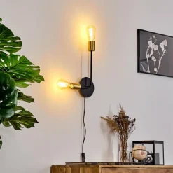 Applique murale Sattons Laiton, Noir, 2 lumières