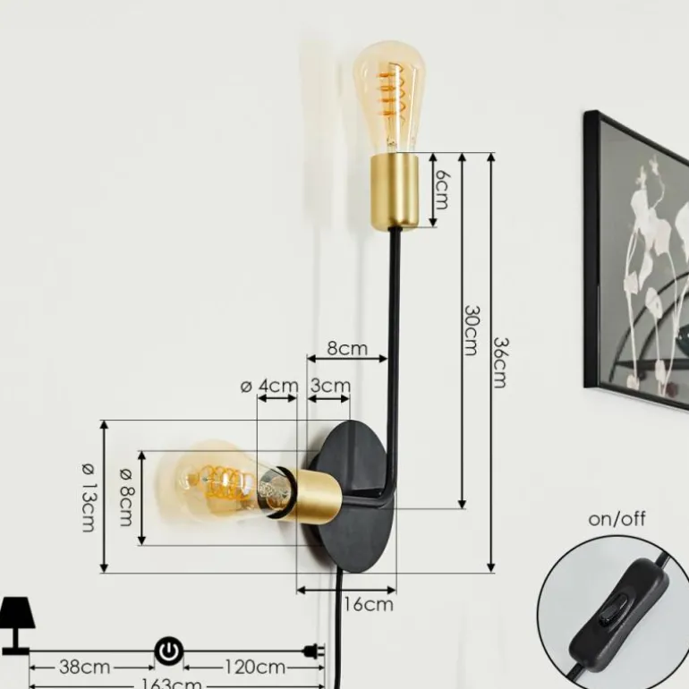 Applique murale Sattons Laiton, Noir, 2 lumières