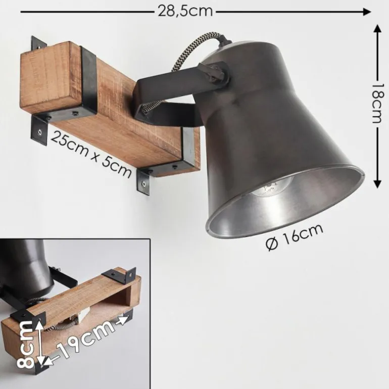 Applique murale Skodsbol Bois foncé, Acier brossé, 1 lumière