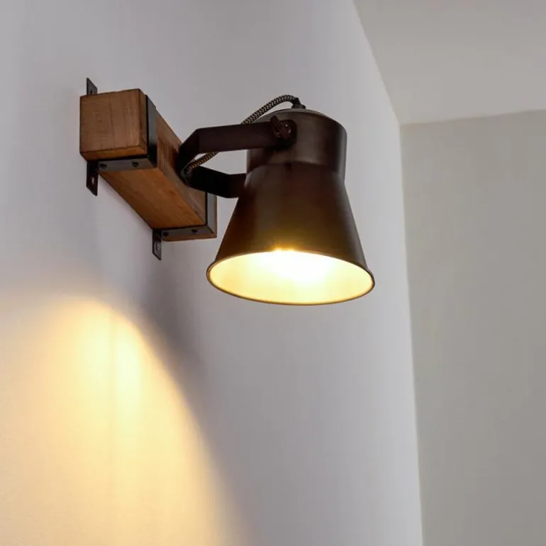 Applique murale Skodsbol Bois foncé, Acier brossé, 1 lumière