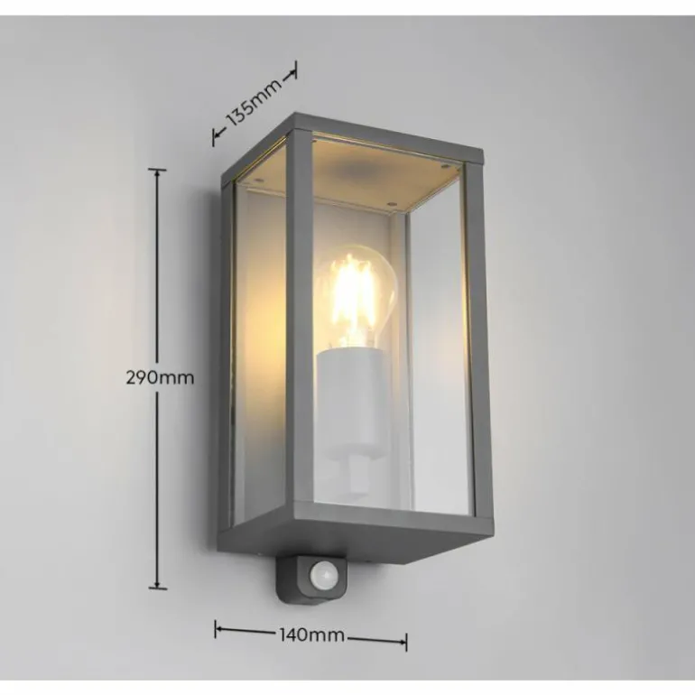 Applique murale Trio GARONNE Anthracite, 1 lumière, Détecteur de mouvement