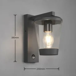 Applique murale Trio-Leuchten Cavado Anthracite, 1 lumière, Détecteur de mouvement