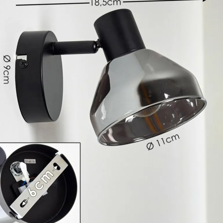 Applique murale Tyksov Noir, 1 lumière