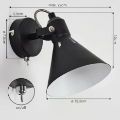 Applique murale Upiano Chrome, Noir, 1 lumière