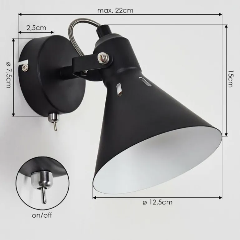 Applique murale Upiano Chrome, Noir, 1 lumière