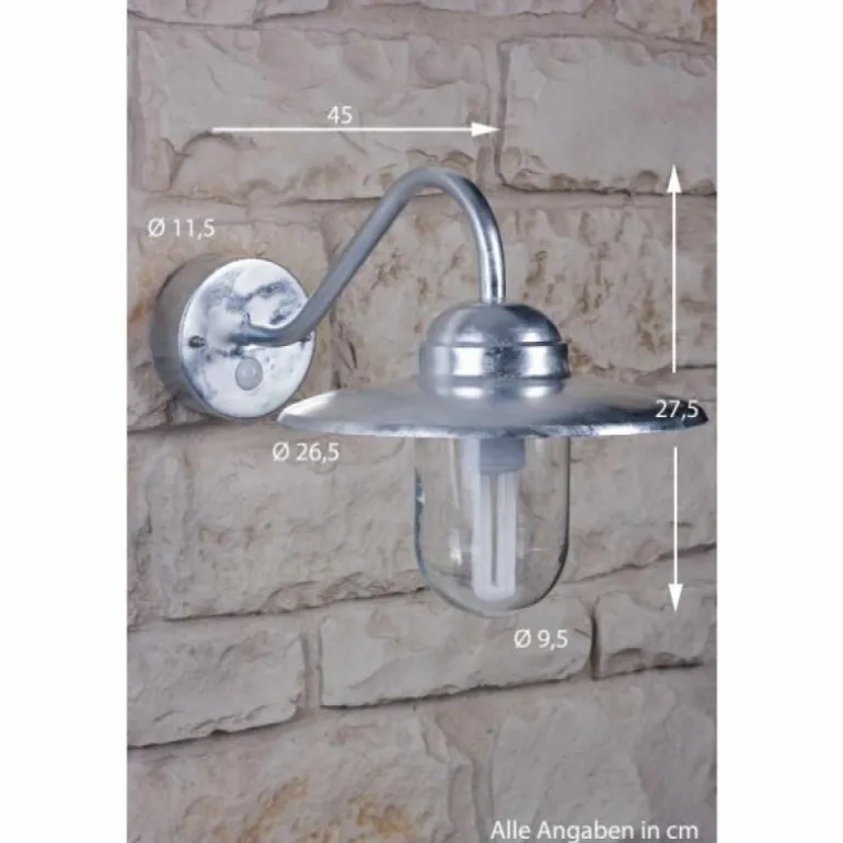 Applique Nordlux Luxembourg Acier inoxydable, Transparent, Zingué, 1 lumière, Détecteur de mouvement