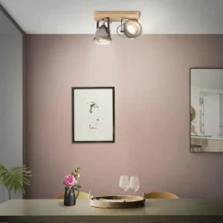 Barre de spots Brilliant Carmen Wood Acier inoxydable, 2 lumières