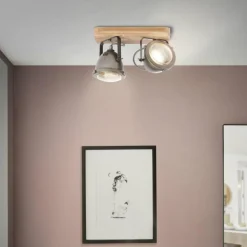 Barre de spots Brilliant Carmen Wood Acier inoxydable, 2 lumières