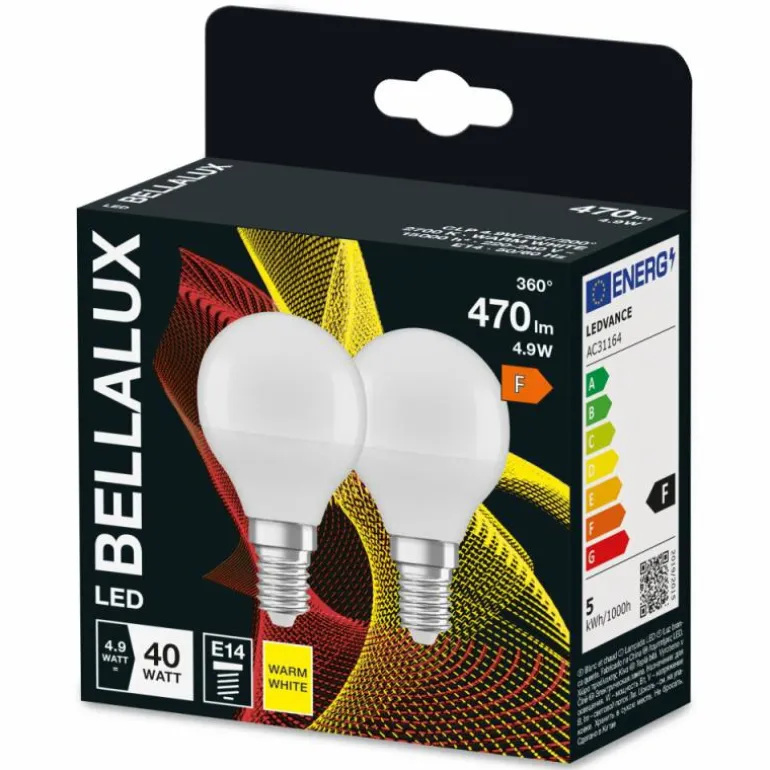 BELLALUX® Lot de 2 LED E14 4,9 watt 2700 kelvin 470 lumen