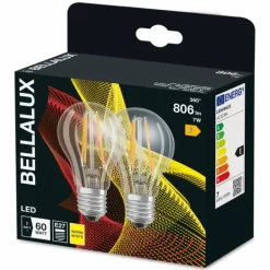 BELLALUX® Lot de 2 LED E27 6,5 watt 2700 kelvin 806 lumen