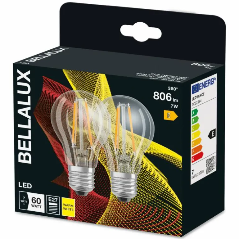 BELLALUX® Lot de 2 LED E27 6,5 watt 2700 kelvin 806 lumen