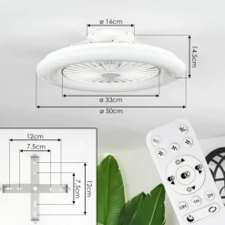 Benasal Plafonnier, Ventilateur de plafond lumineux Blanc, 1 lumière, Télécommandes