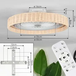 Benasal Plafonnier, Ventilateur de plafond lumineux Écru, Blanc, 1 lumière, Télécommandes