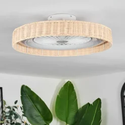 Benasal Plafonnier, Ventilateur de plafond lumineux Écru, Blanc, 1 lumière, Télécommandes