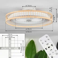 Benasal Plafonnier, Ventilateur de plafond lumineux Écru, Blanc, 1 lumière, Télécommandes