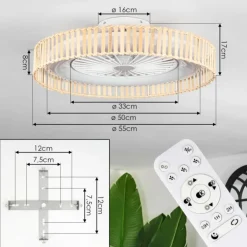 Benasal Plafonnier, Ventilateur de plafond lumineux Écru, Blanc, 1 lumière, Télécommandes