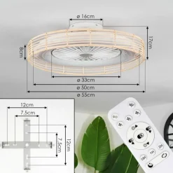 Benasal Plafonnier, Ventilateur de plafond lumineux Écru, Blanc, 1 lumière, Télécommandes