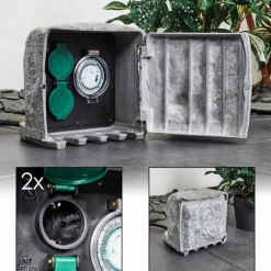 Bloc de prises électriques d'extérieur Tinú Noir, Pierre