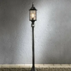 Borne d'éclairage Konstsmide Milano Noir, 1 lumière, Détecteur de mouvement