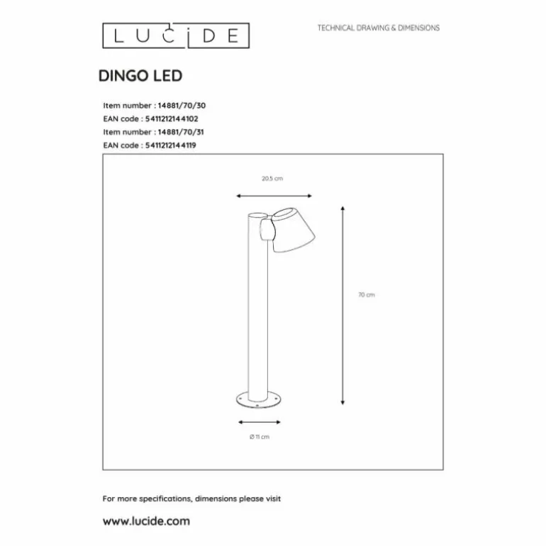 Borne d'éclairage Lucide DINGO-LED Noir, 1 lumière