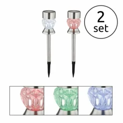 Borne lumineuse - kit de 2 Globo SOLAR LED Acier inoxydable, Noir, 1 lumière