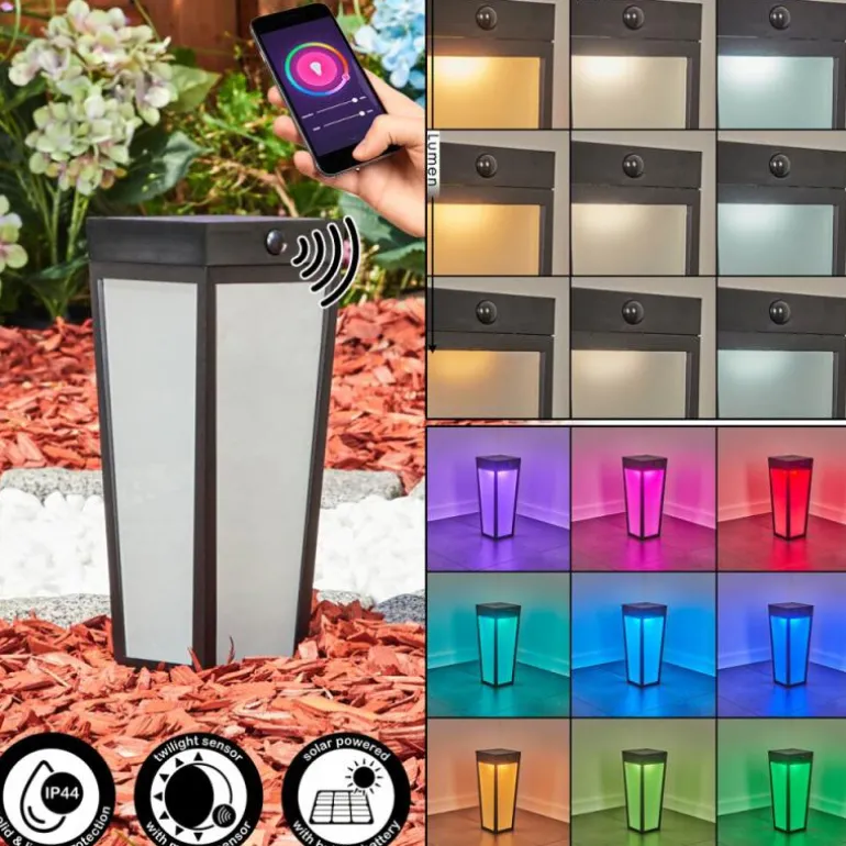 Borne lumineuse Begg LED Noir, 1 lumière, Détecteur de mouvement, Changeur de couleurs