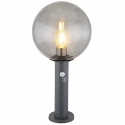 Borne lumineuse Globo HEDWIG Anthracite, 1 lumière, Détecteur de mouvement