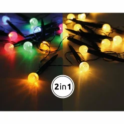 Borne lumineuse Globo SOLAR LED Noir, Transparent, 20 lumières, Changeur de couleurs