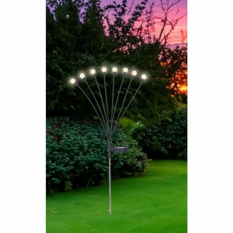 Borne lumineuse Globo SOLAR LED Acier inoxydable, Noir, 8 lumières