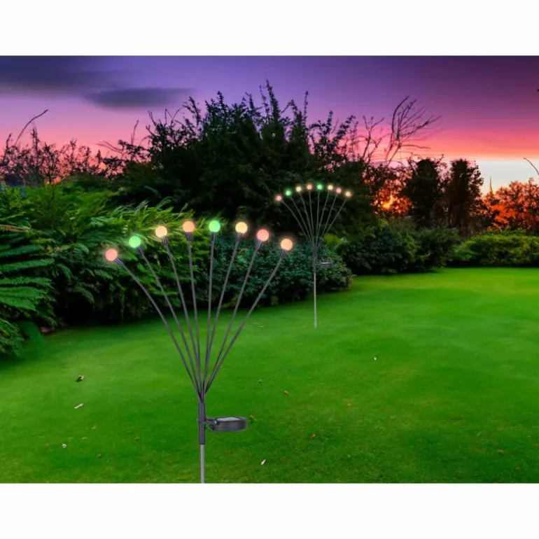 Borne lumineuse Globo SOLAR LED Acier inoxydable, Noir, 8 lumières, Changeur de couleurs