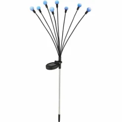 Borne lumineuse Globo SOLAR LED Acier inoxydable, Noir, 8 lumières, Changeur de couleurs