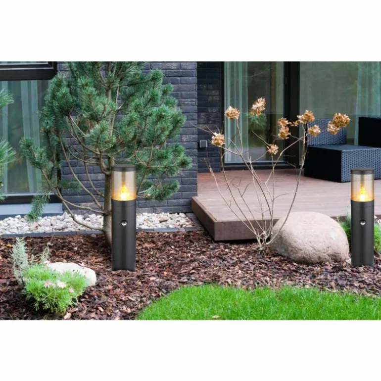 Borne lumineuse Globo XELOO Noir, 1 lumière, Détecteur de mouvement