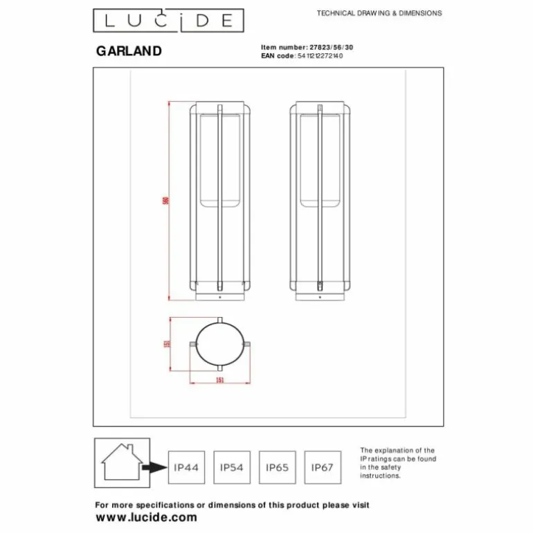 Borne lumineuse Lucide GARLAND Noir, 1 lumière