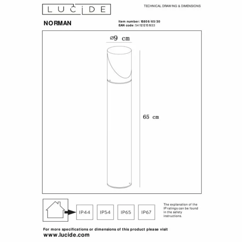 Borne lumineuse Lucide NORMAN Noir, 1 lumière