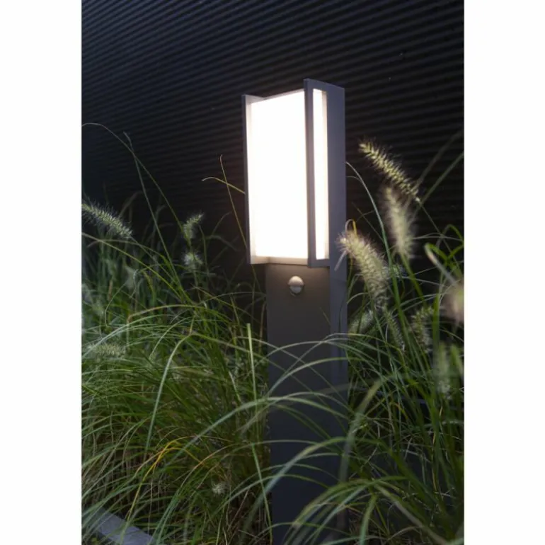 Borne lumineuse Lutec QUBO LED Anthracite, 1 lumière, Détecteur de mouvement