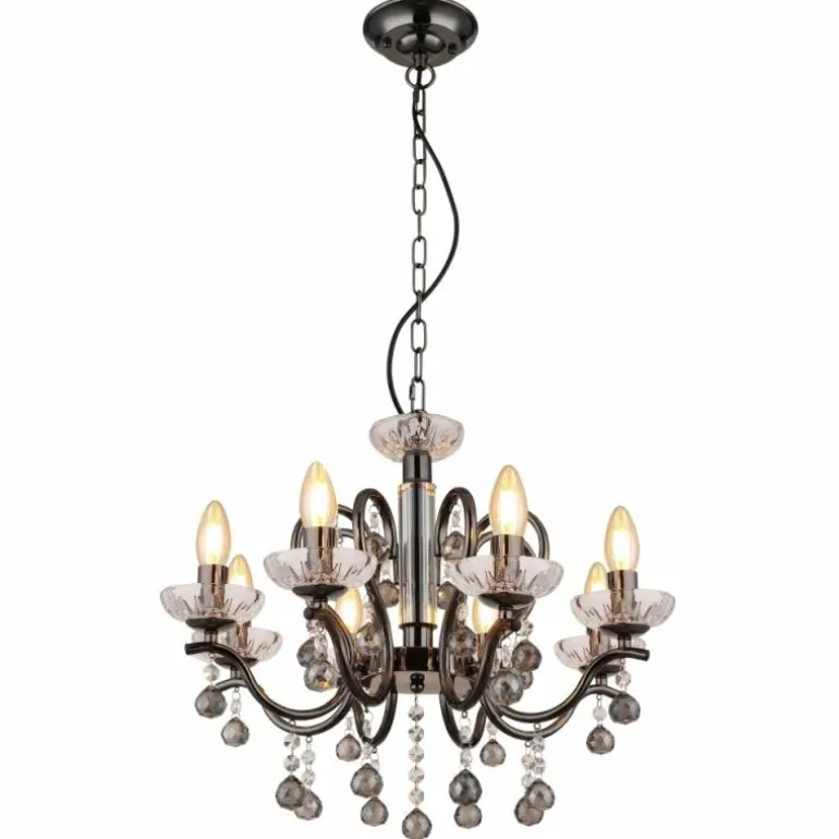 Camila Lustre Luminaires Globo Lighting Chrome, Noir, 8 lumières