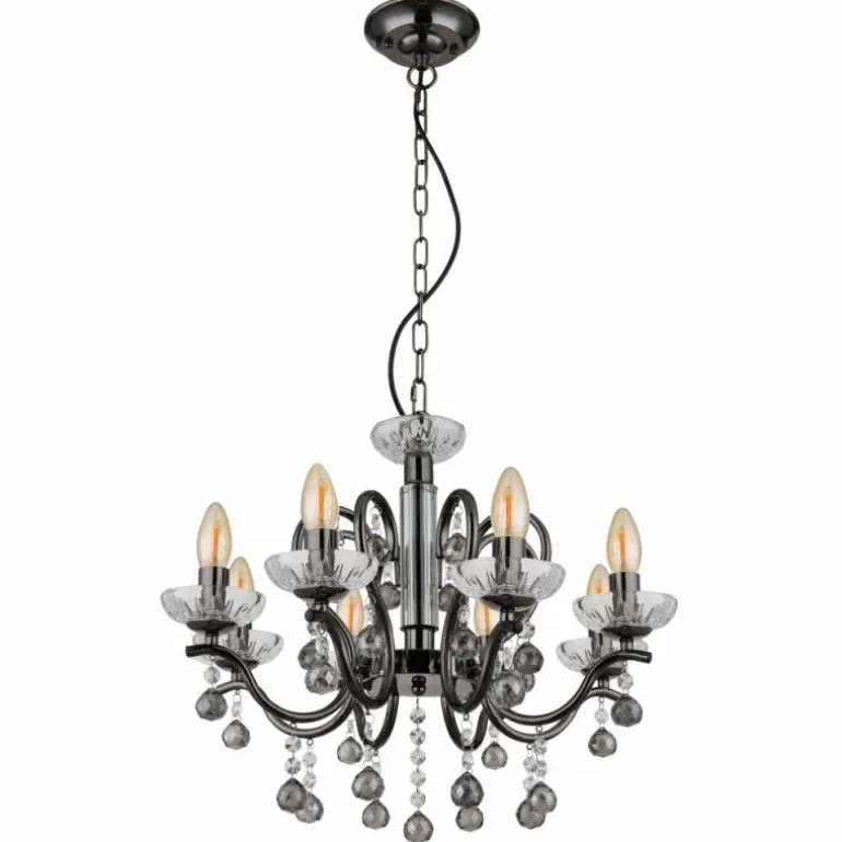 Camila Lustre Luminaires Globo Lighting Chrome, Noir, 8 lumières