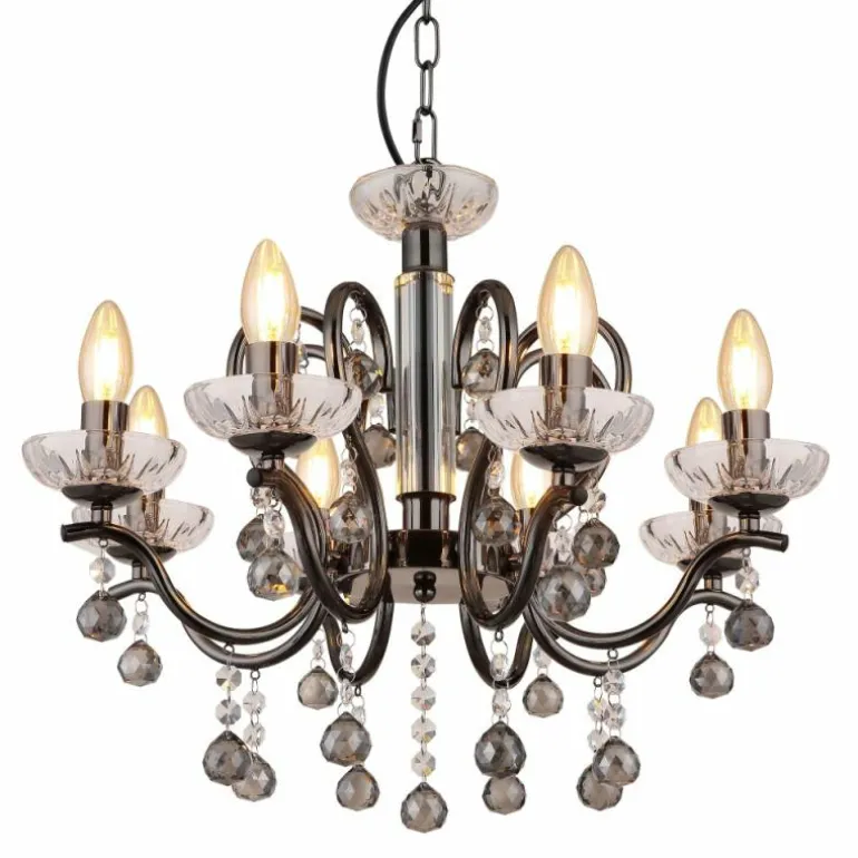 Camila Lustre Luminaires Globo Lighting Chrome, Noir, 8 lumières