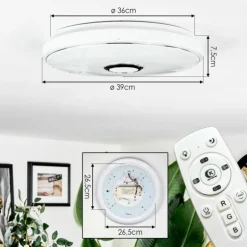 Cham Plafonnier LED Blanc, 1 lumière, Télécommandes, Changeur de couleurs