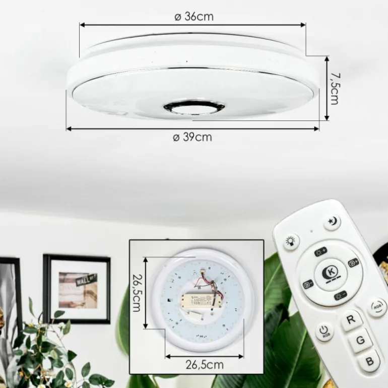 Cham Plafonnier LED Blanc, 1 lumière, Télécommandes, Changeur de couleurs