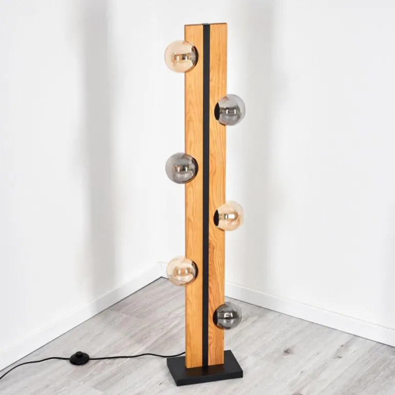 Chehalis Boule lumineuse, Lampadaire Écru, Noir, 6 lumières