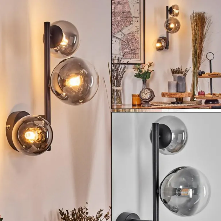 Chehalis Boule lumineuse, Applique murale 23 cm Chrome, Clair, Fumé, 3 lumières