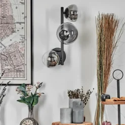 Chehalis Boule lumineuse, Applique murale 23 cm Chrome, Clair, Fumé, 3 lumières