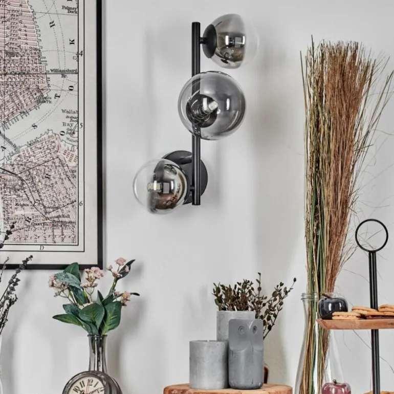 Chehalis Boule lumineuse, Applique murale 23 cm Chrome, Clair, Fumé, 3 lumières