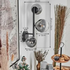 Chehalis Boule lumineuse, Applique murale 23 cm Chrome, Clair, Fumé, 3 lumières